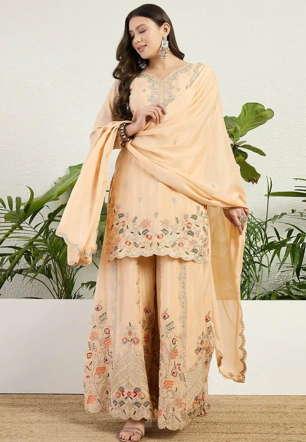Fawn Chinon Readymade Palazzo Suit 327423