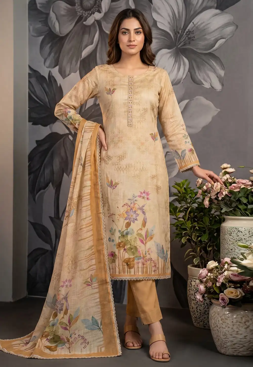 Fawn Cotton Linen Pant Style Suit 330114
