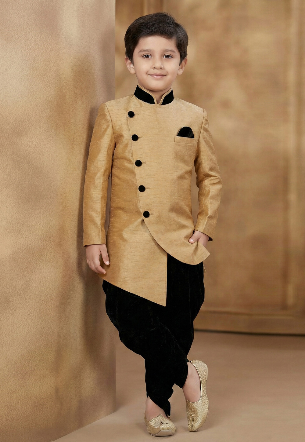 Fawn Dupion Kids Indo Western Suit 323133