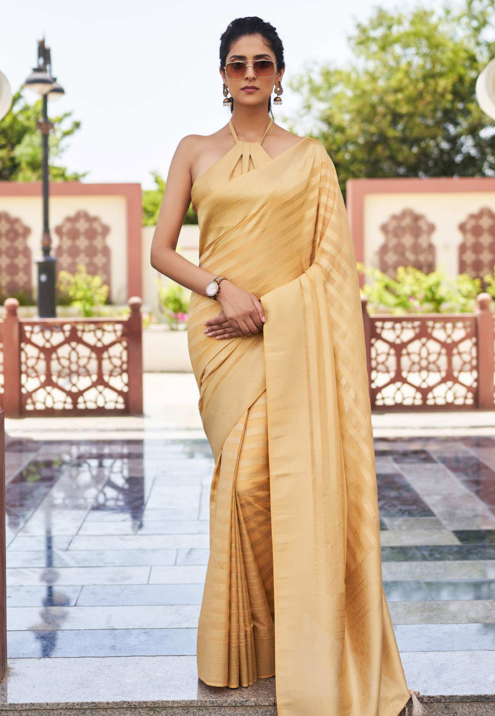 Fawn Georgette Saree With Blouse 322642