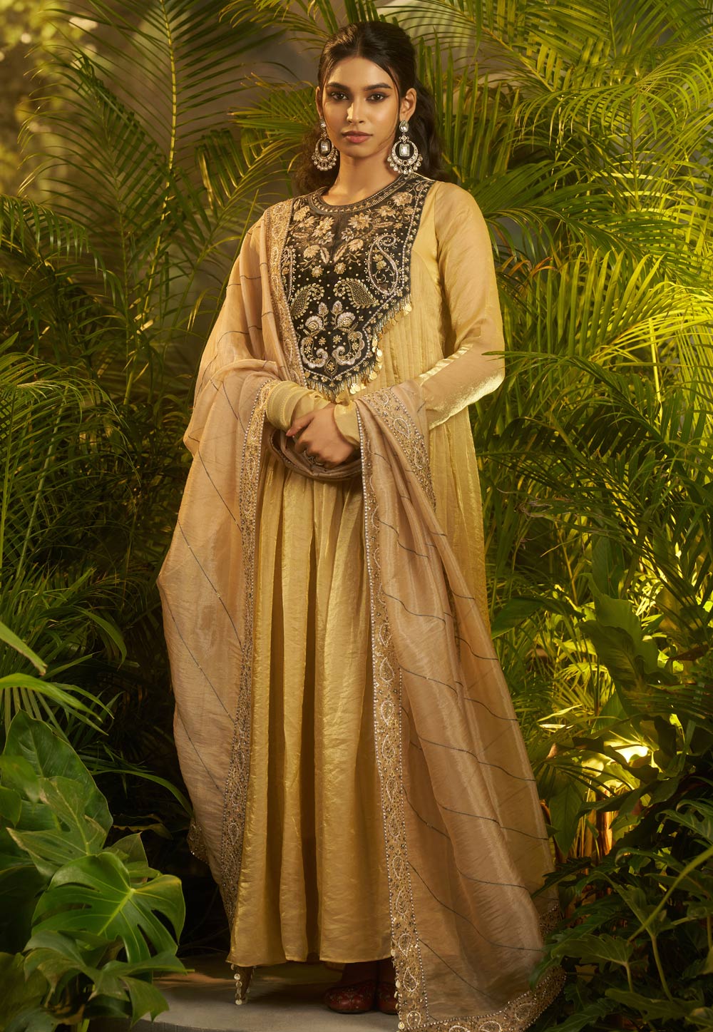 Fawn Organza Readymade Long Anarkali Suit 325571
