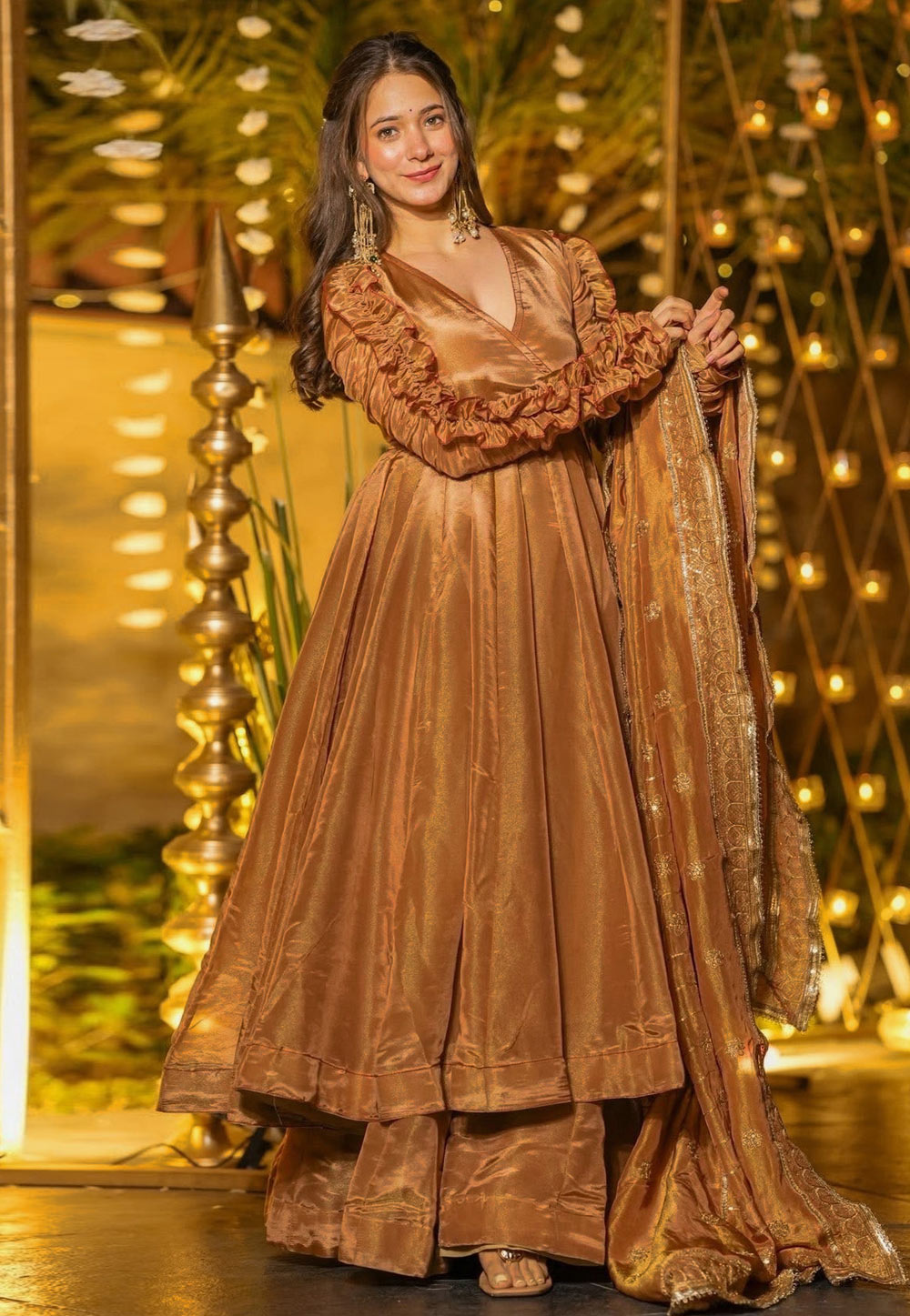Fawn Silk Readymade Designer Salwar Suit 322258