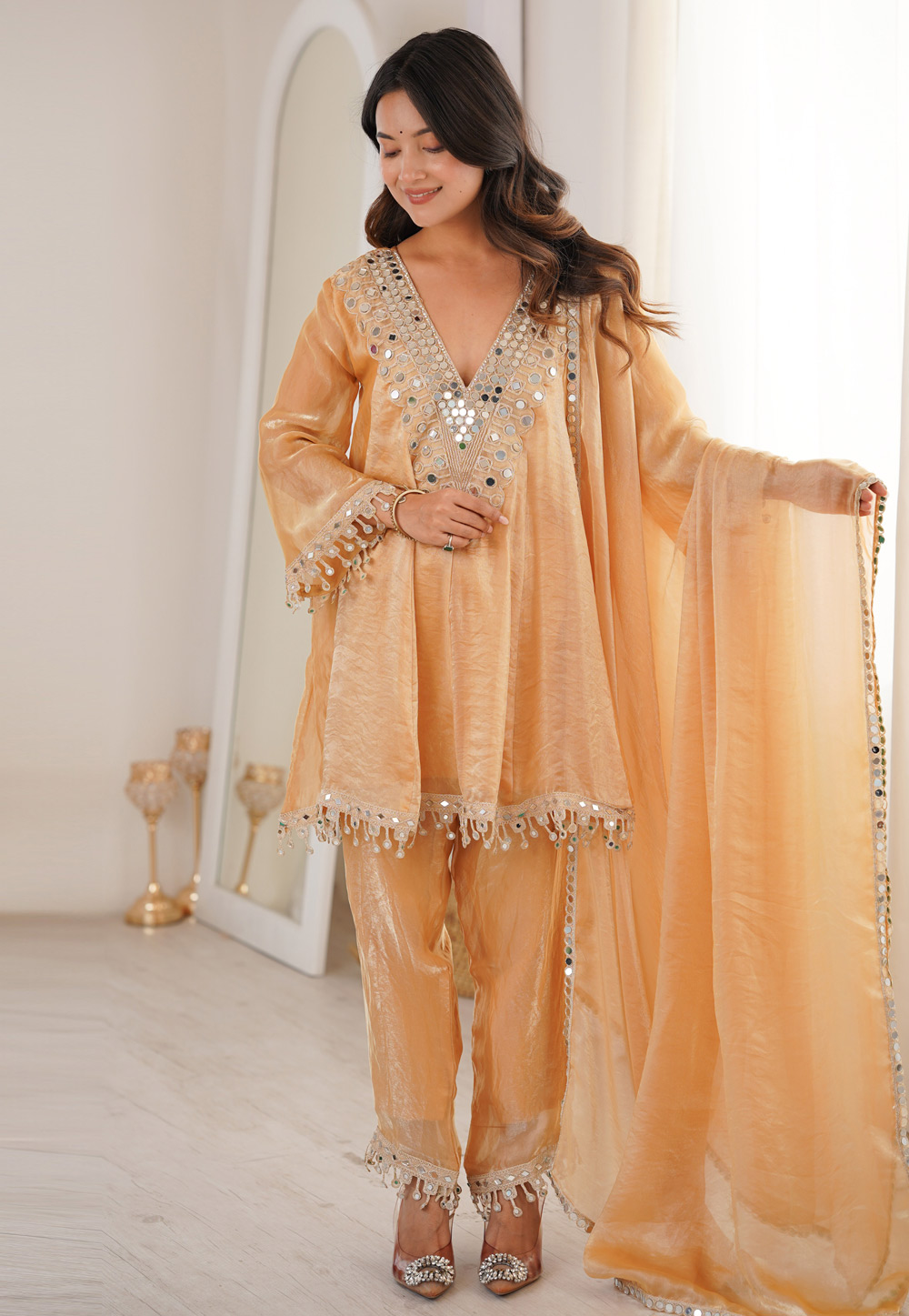 Fawn Silk Readymade Pant Style Suit 325501