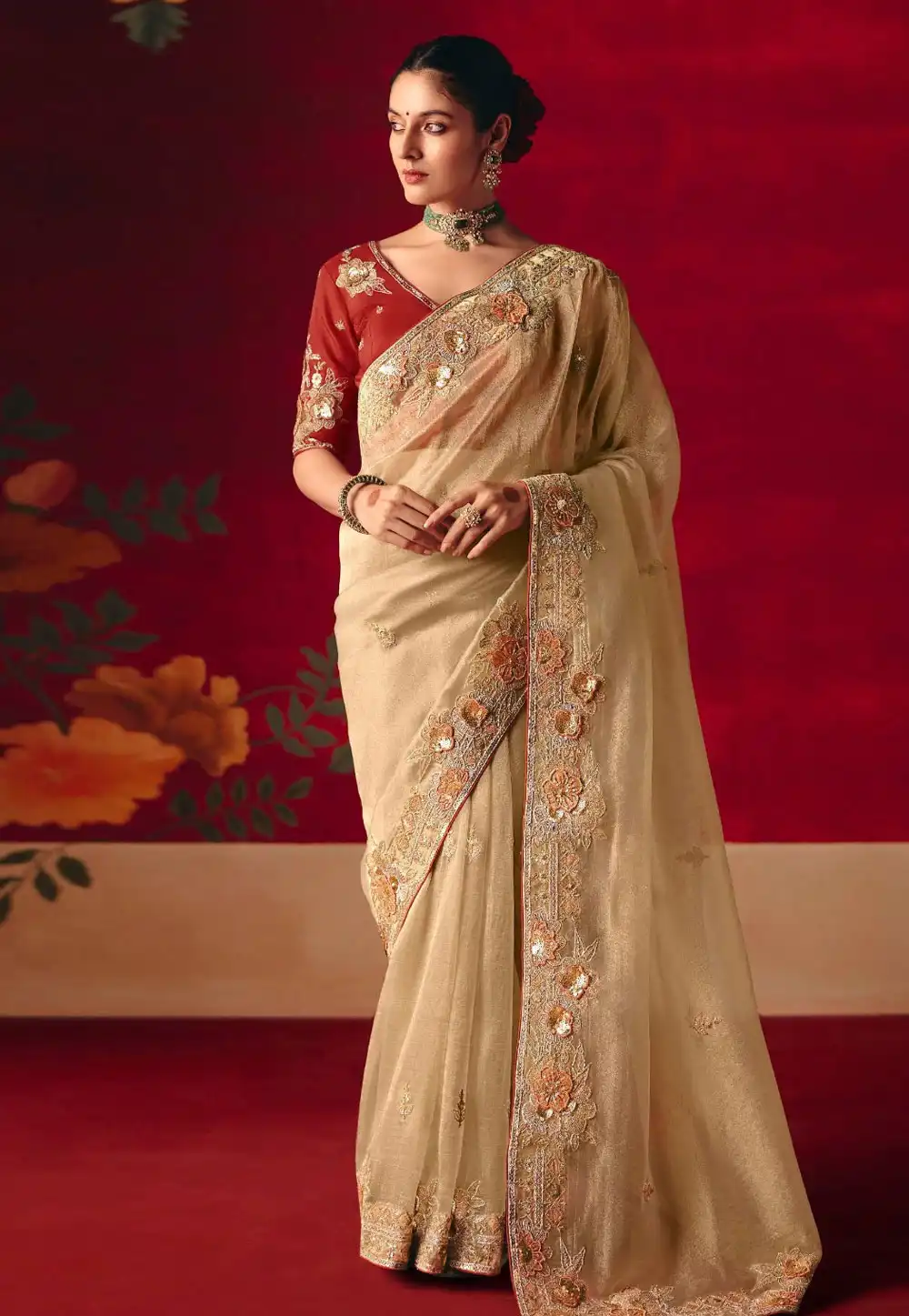 Fawn Silk Saree With Blouse 322032