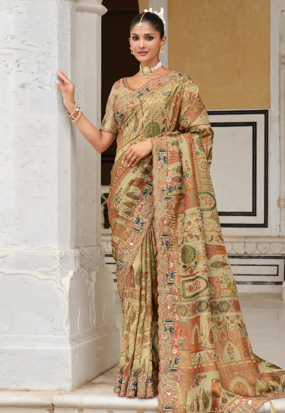 Fawn Silk Saree With Blouse 321378
