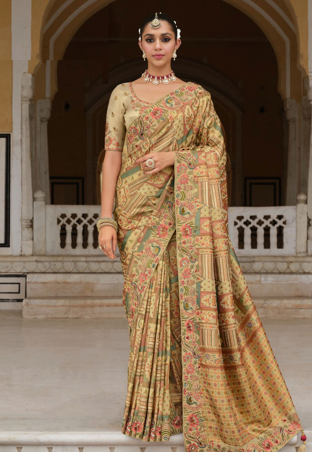 Fawn Silk Saree With Blouse 321384