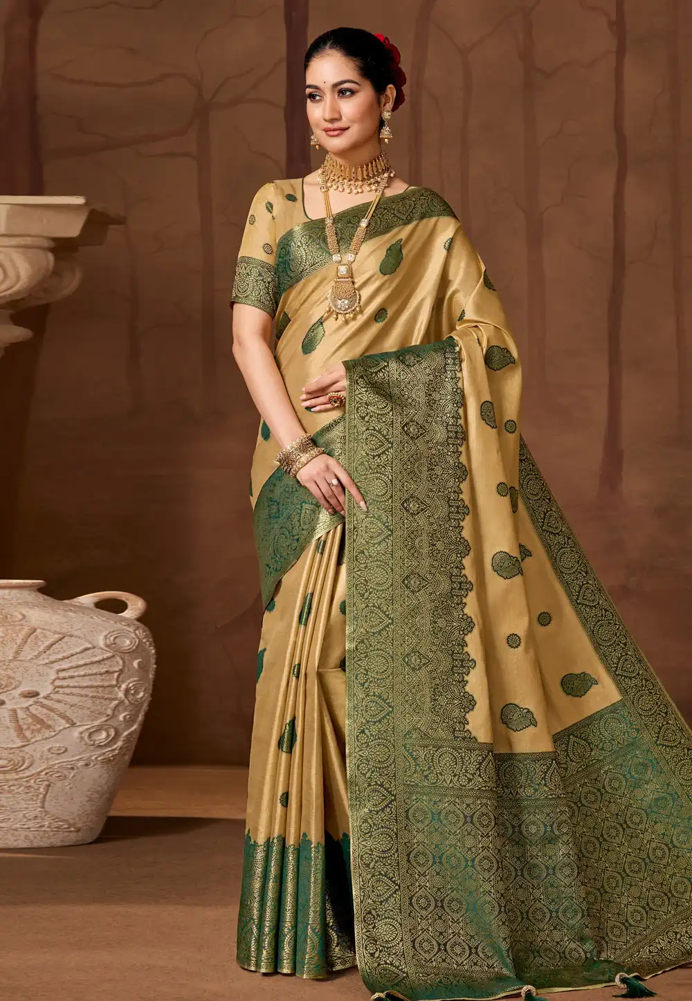 Fawn Silk Saree With Blouse 321652