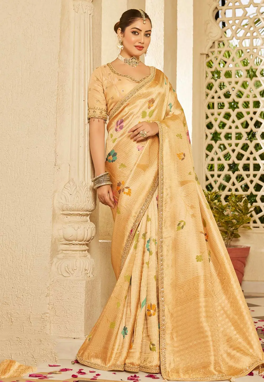 Fawn Tissue Saree With Blouse 331161