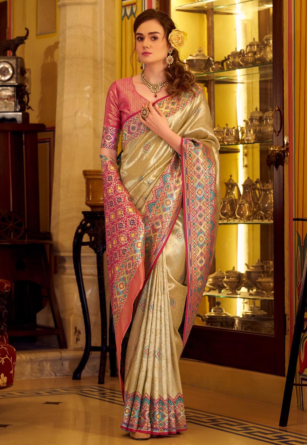 Fawn Tissue Silk Saree With Blouse 322145