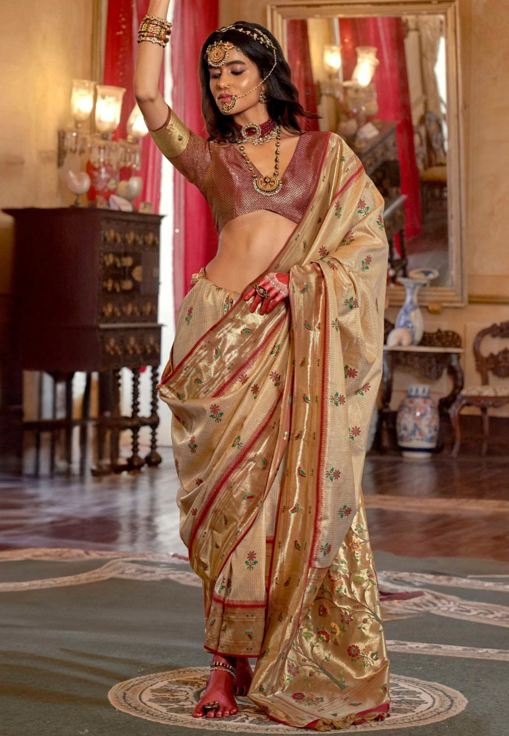Fawn Tissue Silk Saree With Blouse 324364