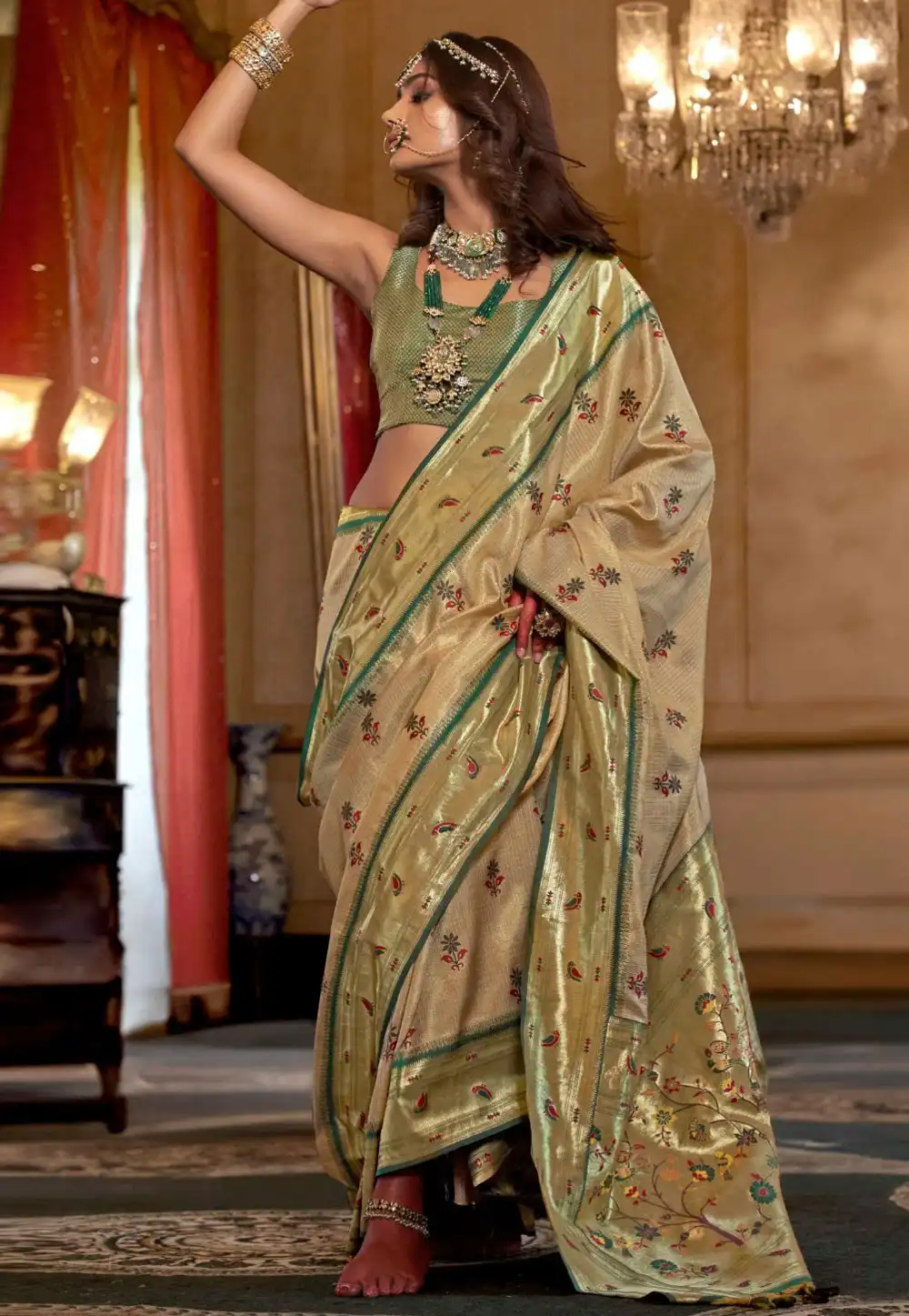 Fawn Tissue Silk Saree With Blouse 324365