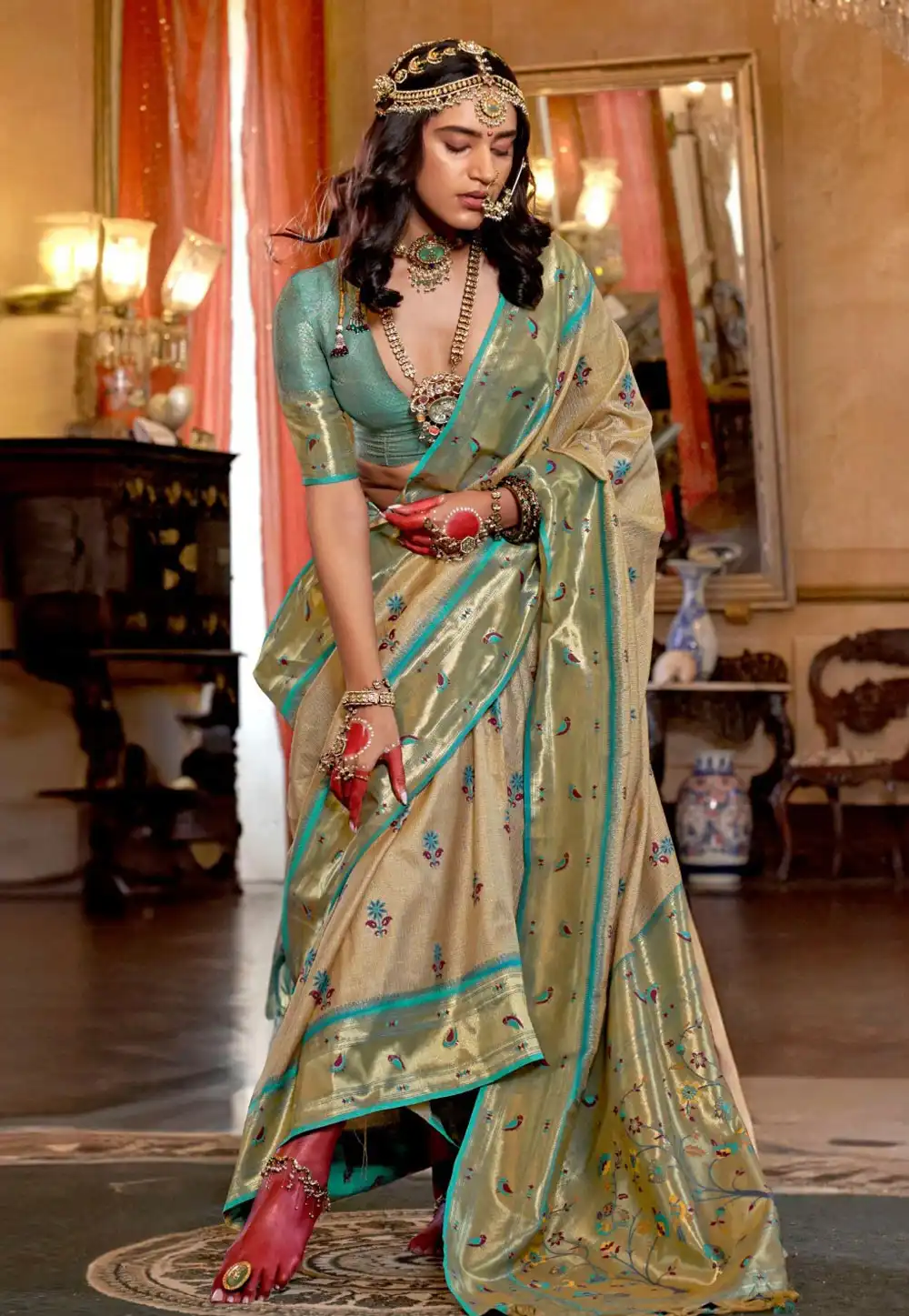 Fawn Tissue Silk Saree With Blouse 324367