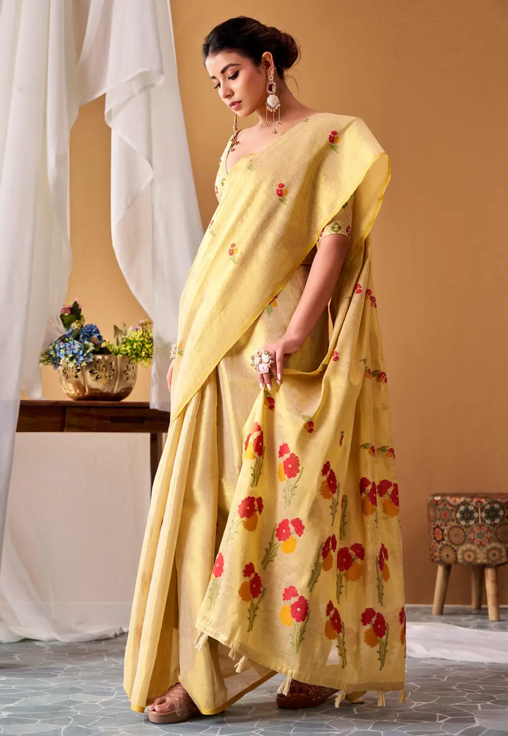 Fawn Tissue Silk Saree With Blouse 332851