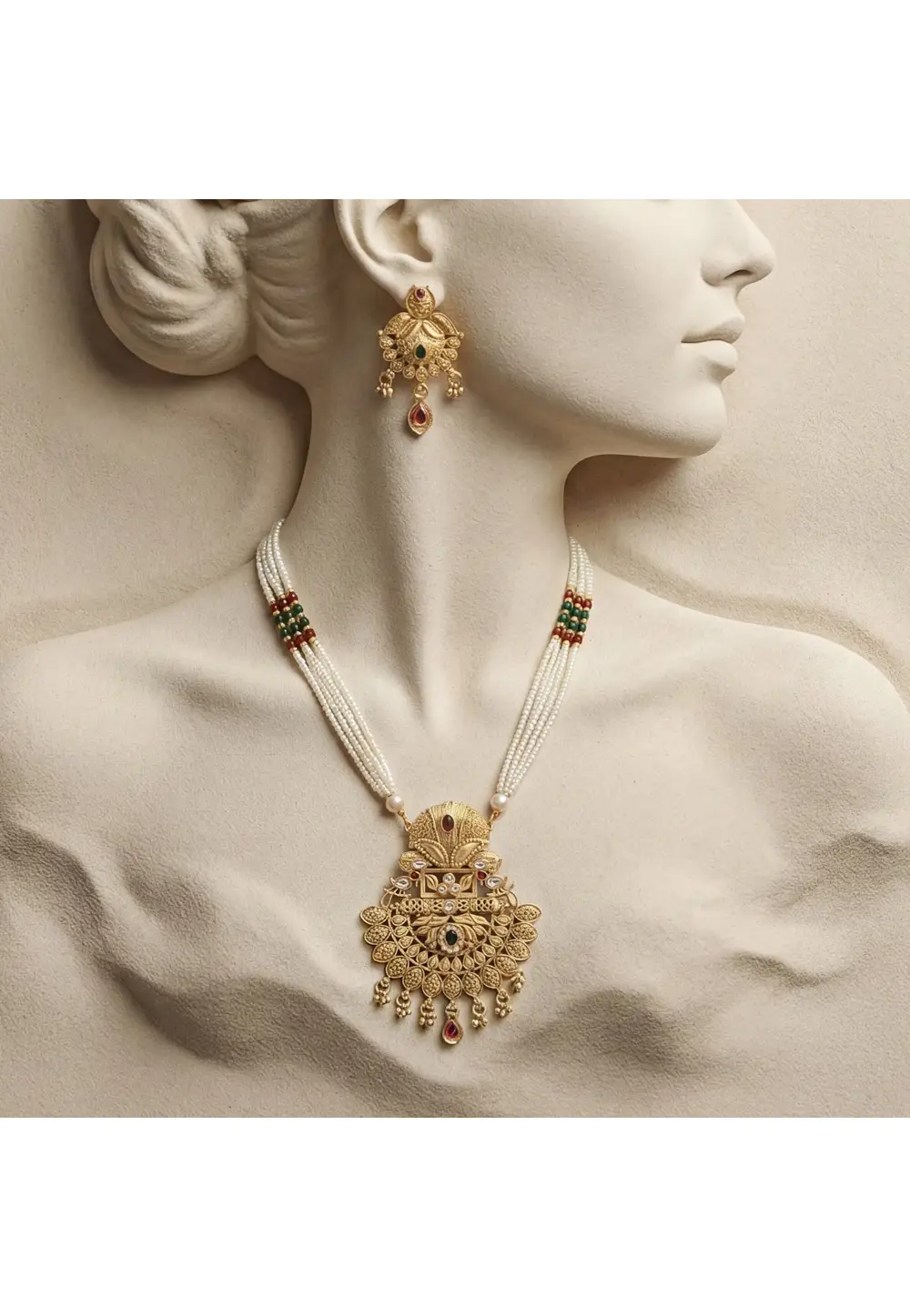 Golden Alloy Necklace With Earrings 333093