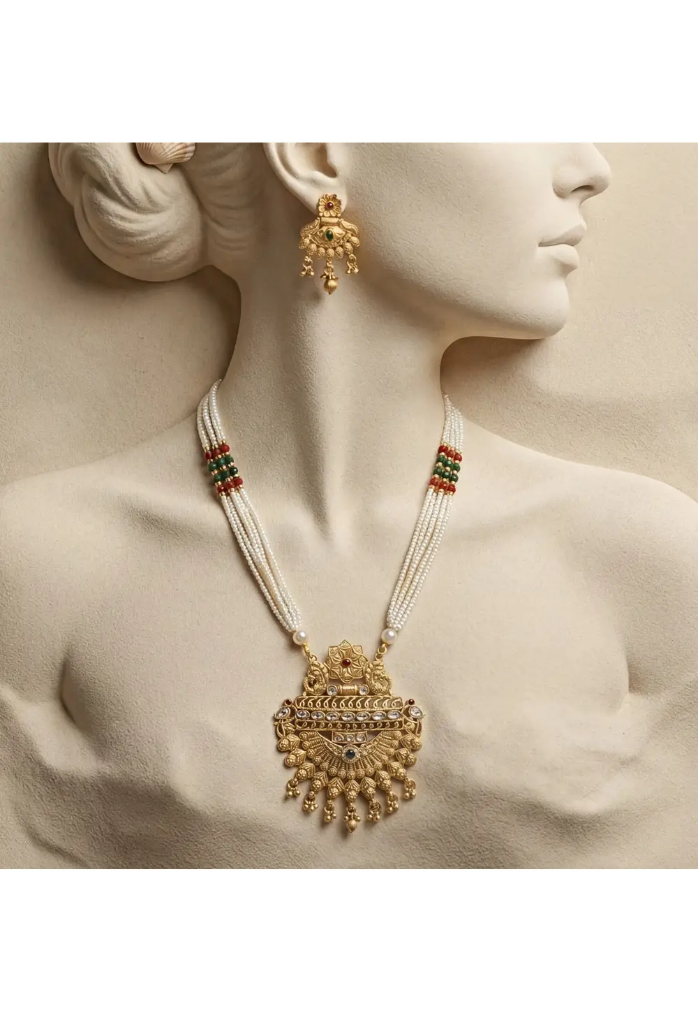 Golden Alloy Necklace With Earrings 333094