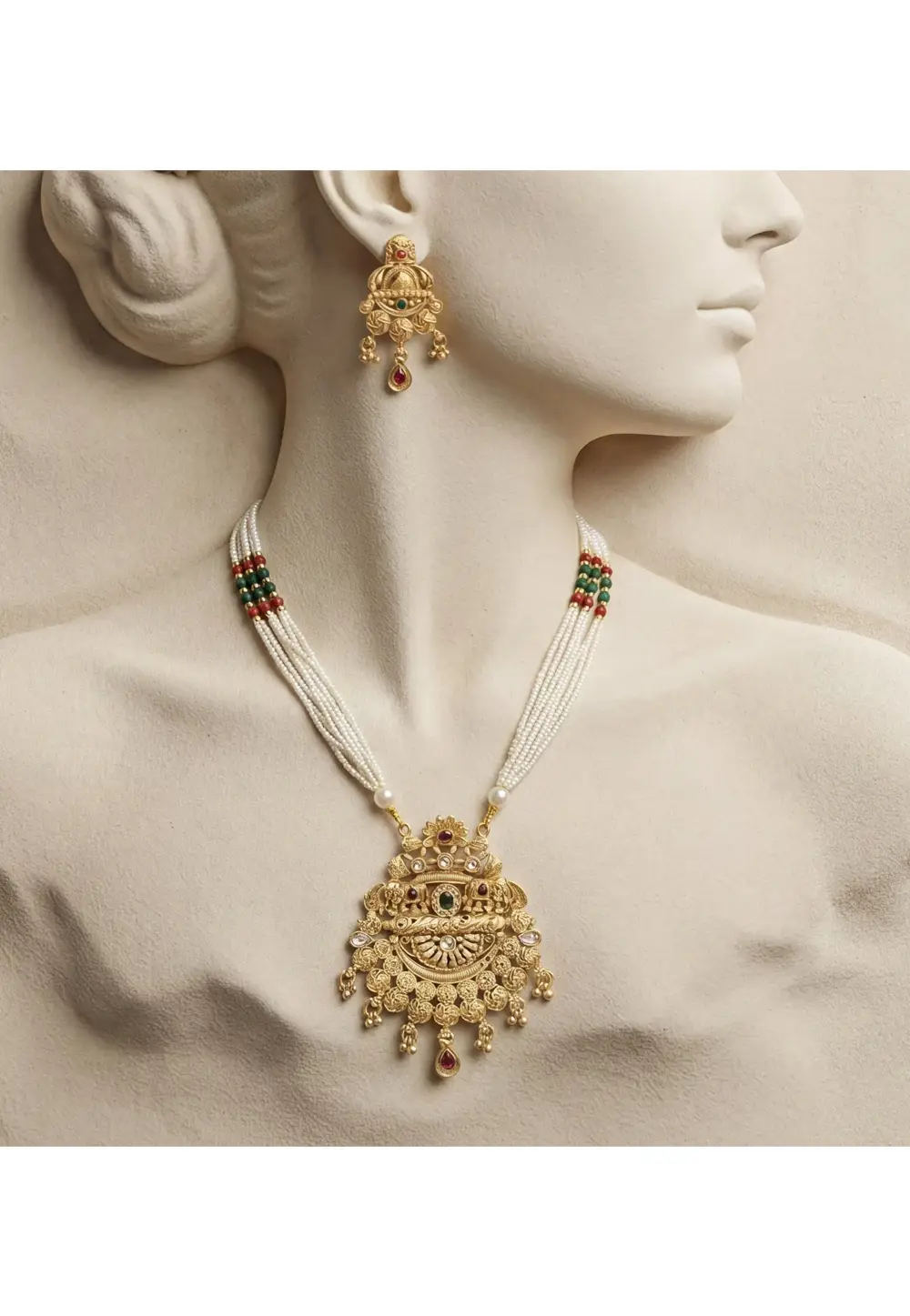 Golden Alloy Necklace With Earrings 333098