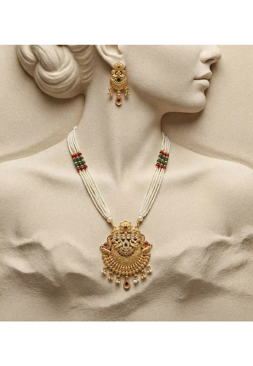 Golden Alloy Necklace With Earrings 333099