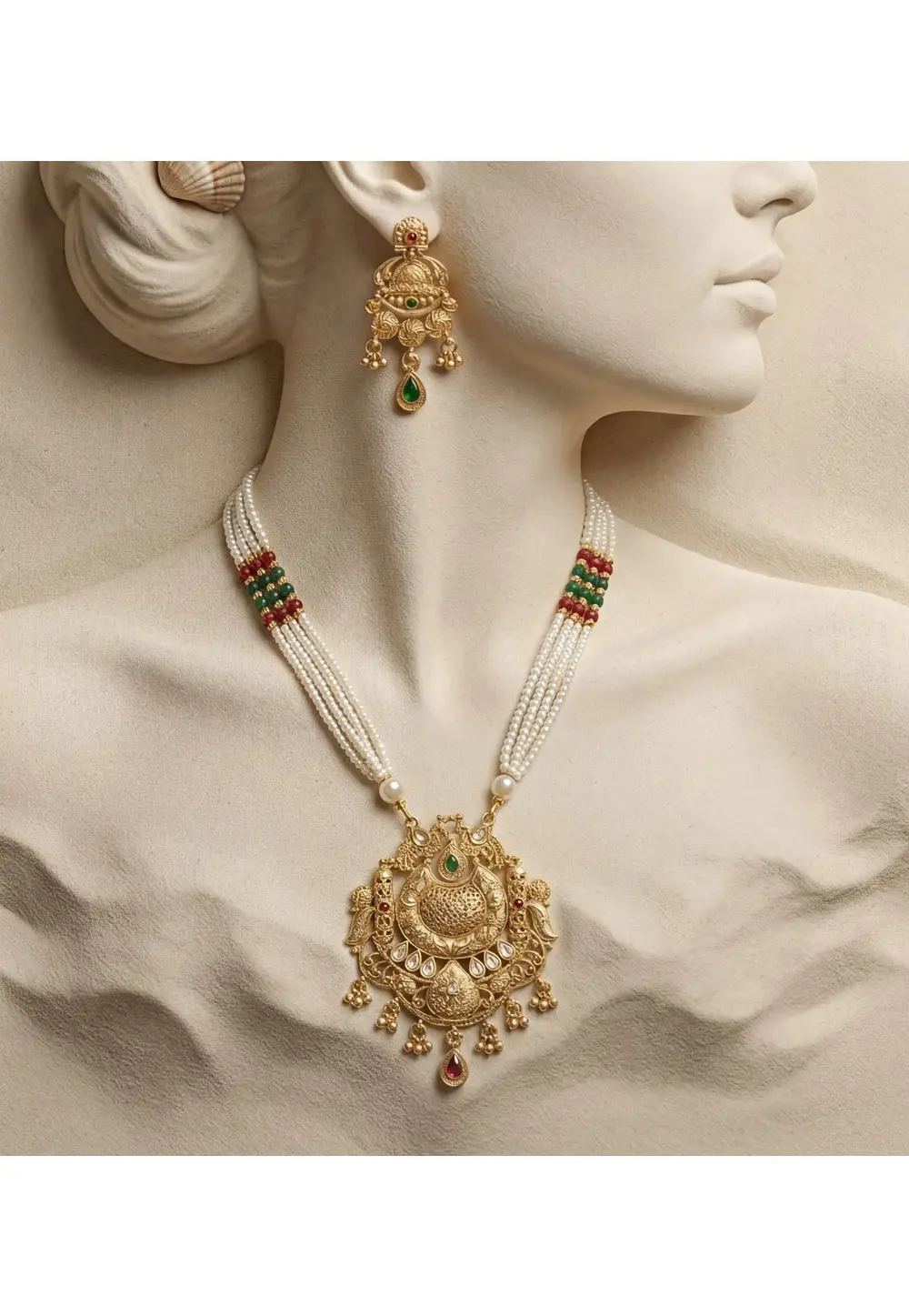 Golden Alloy Necklace With Earrings 333100