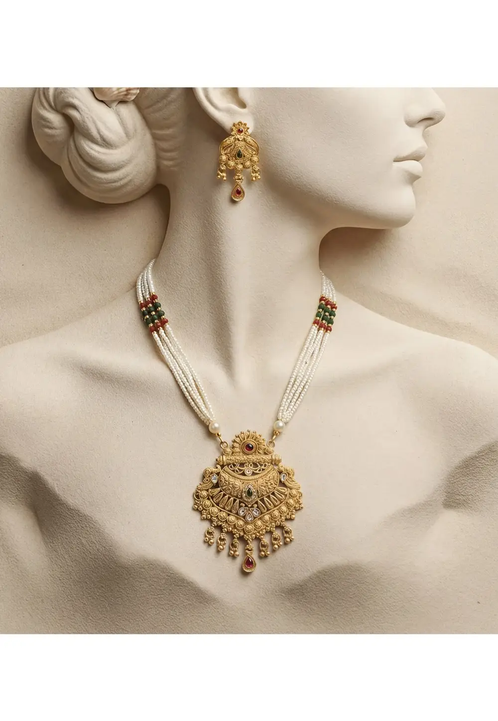 Golden Alloy Necklace With Earrings 333101