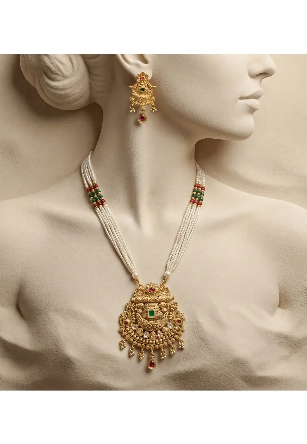 Golden Alloy Necklace With Earrings 333102