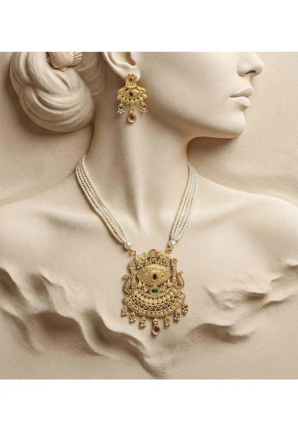 Golden Alloy Necklace With Earrings 333103