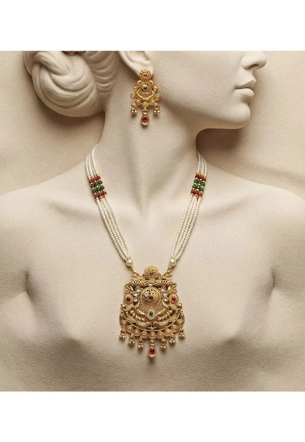 Golden Alloy Necklace With Earrings 333105