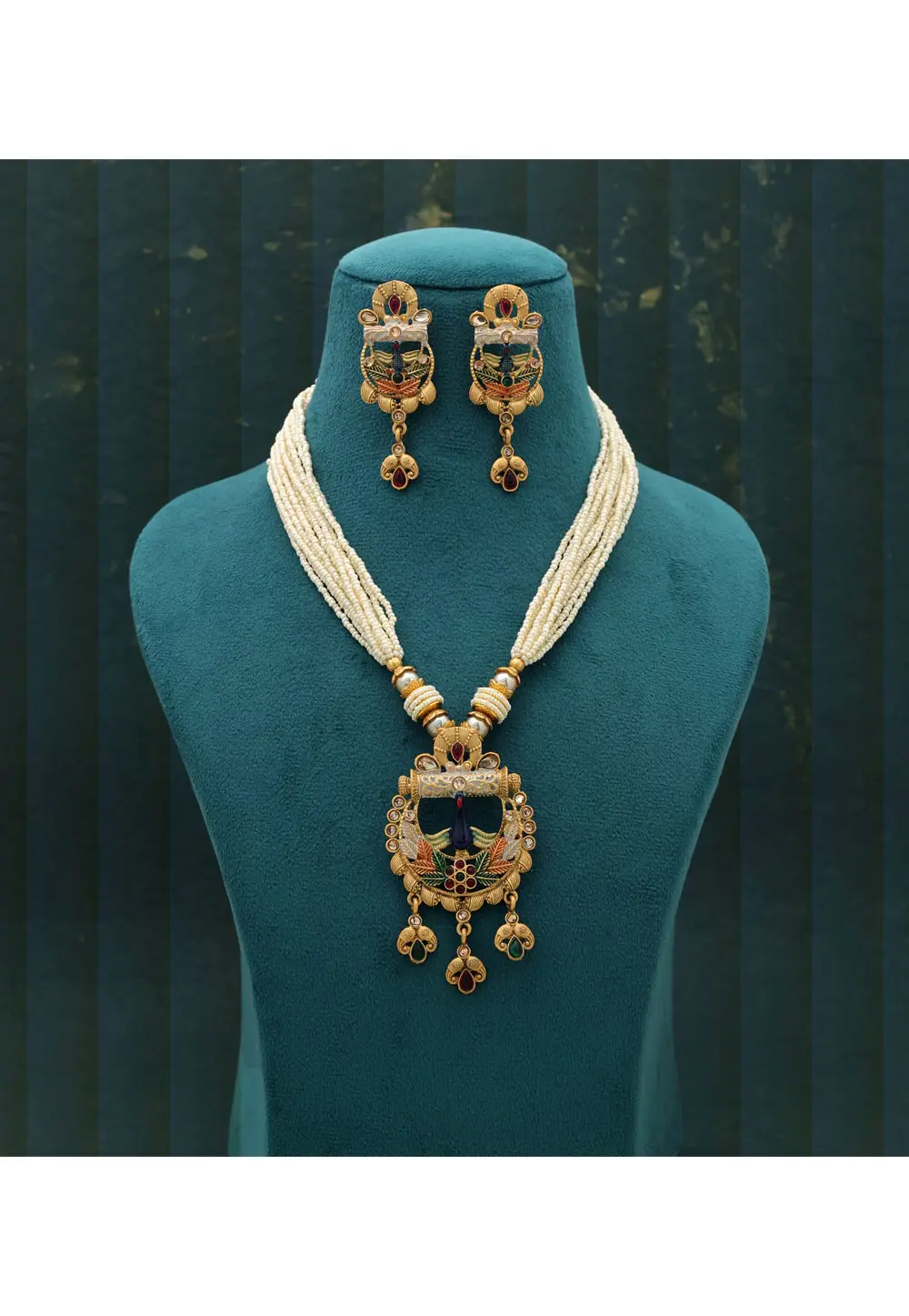 Golden Alloy Necklace With Earrings 335131