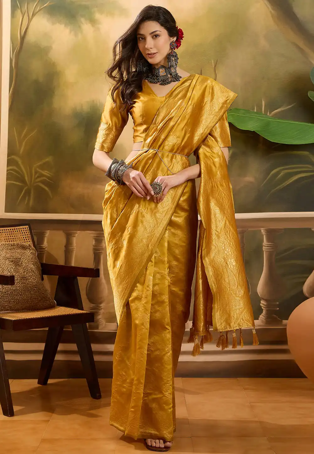 Golden Banarasi Jacquard Saree 316810