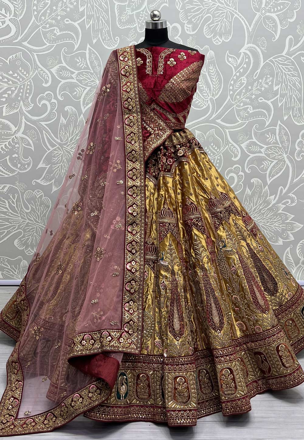 Golden Brocade Silk Bridal Lehenga Choli 280002