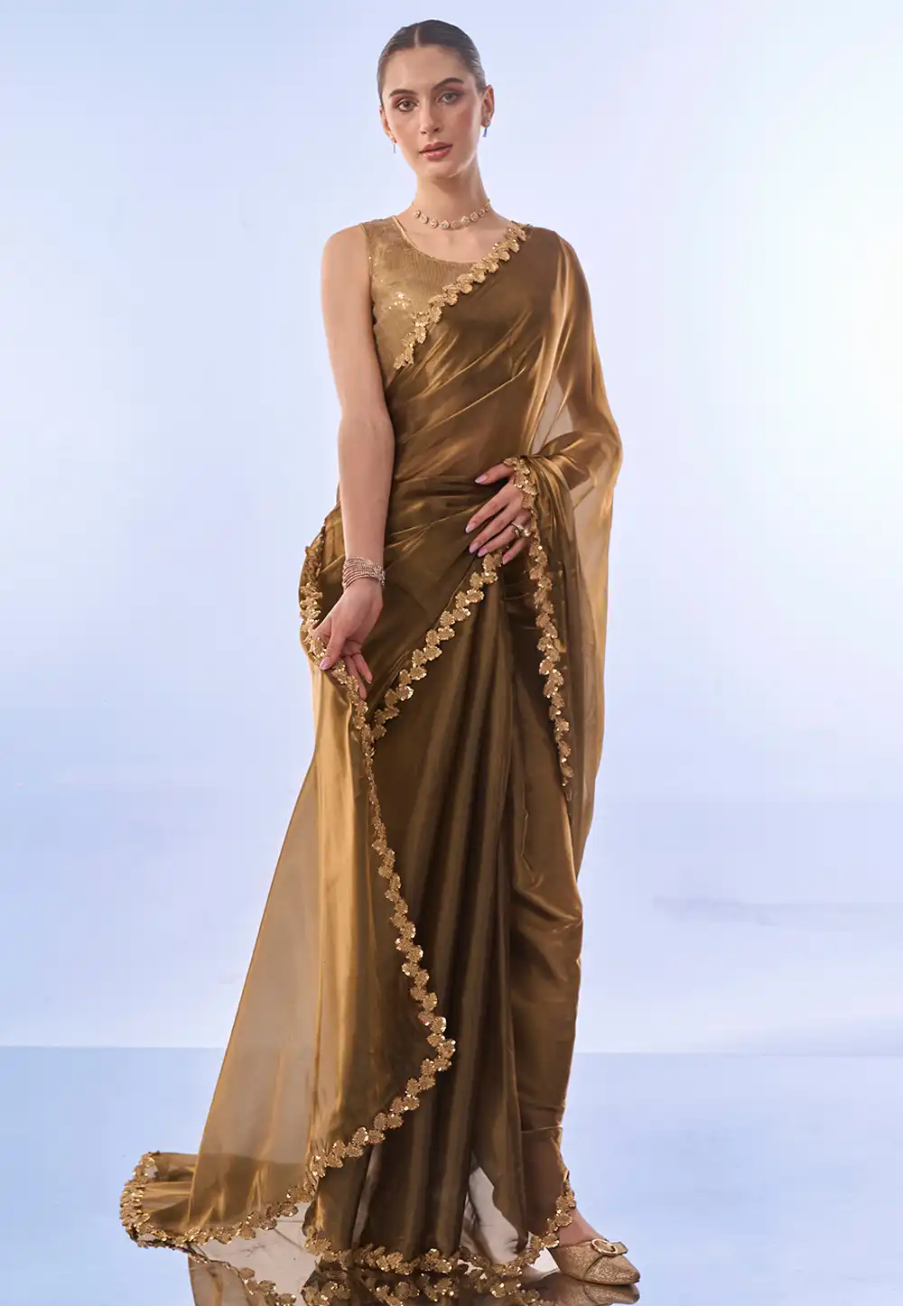 Golden Chiffon Saree With Blouse 288103