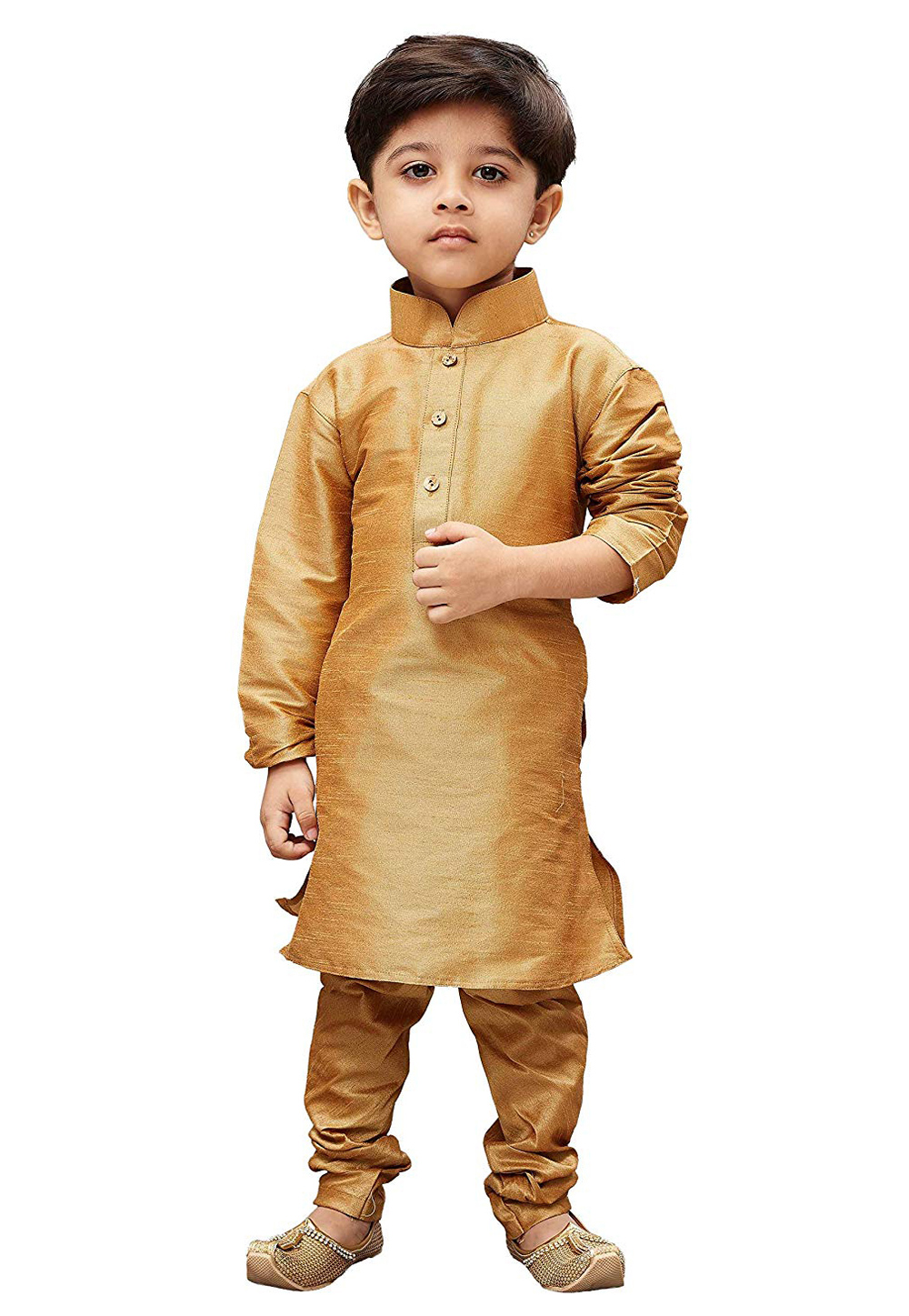Golden Dupion Silk Kids Kurta Pajama 312076