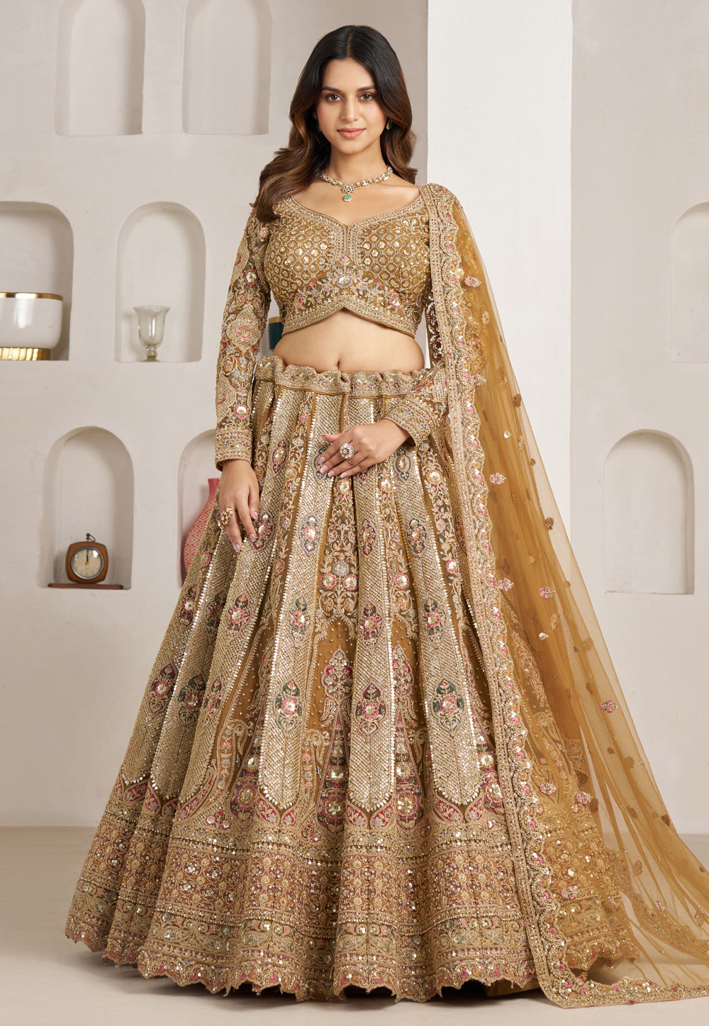 Golden Net Lehenga Choli For Wedding 329370