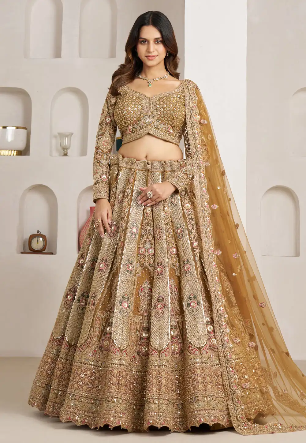 Golden Net Lehenga Choli For Wedding 329370