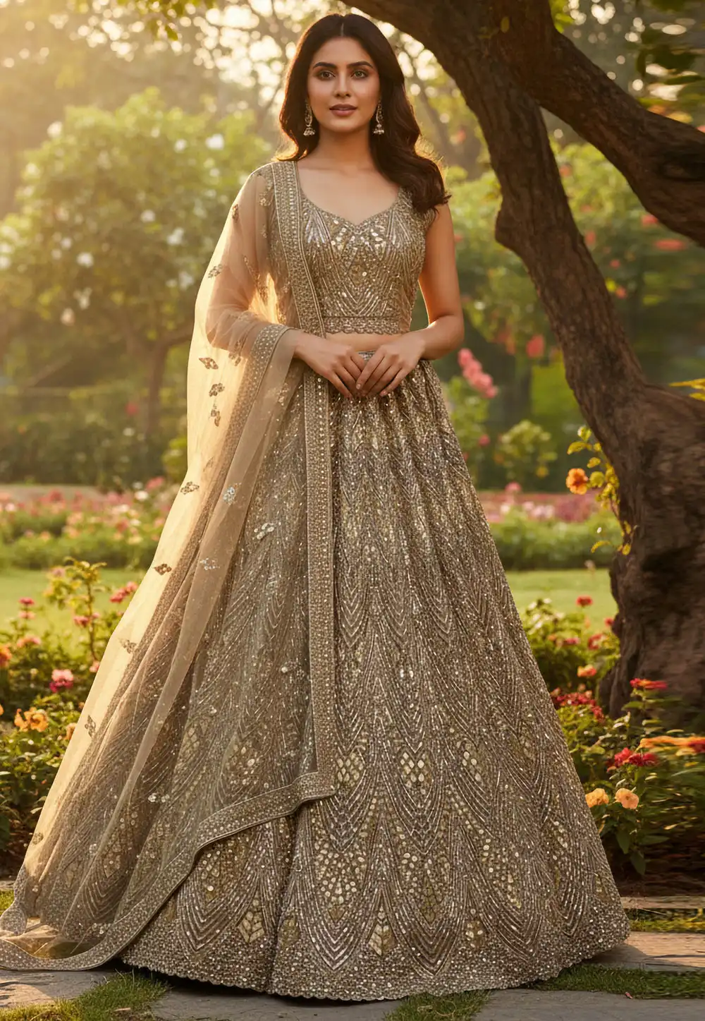 Golden Net Lehenga Choli For Wedding 319257