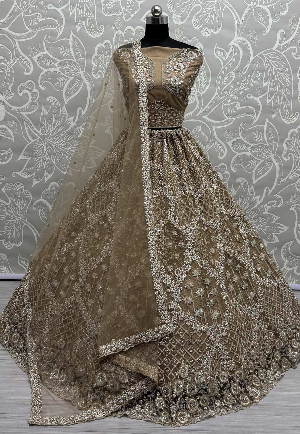 Golden Net Wedding Lehenga Choli 308695