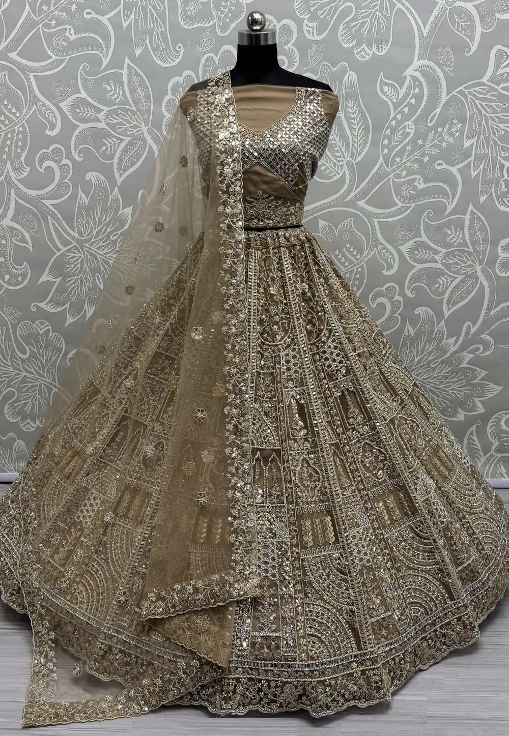 Golden Net Wedding Lehenga Choli 309676