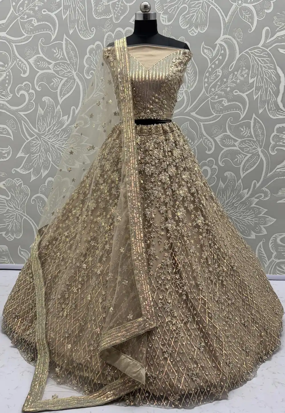 Golden Net Wedding Lehenga Choli 316232
