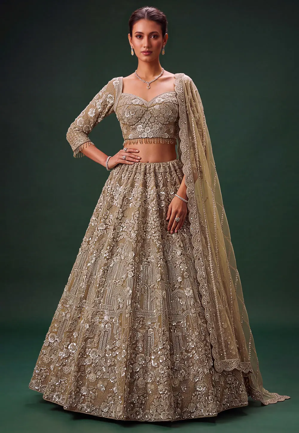 Golden Net Wedding Lehenga Choli 332044
