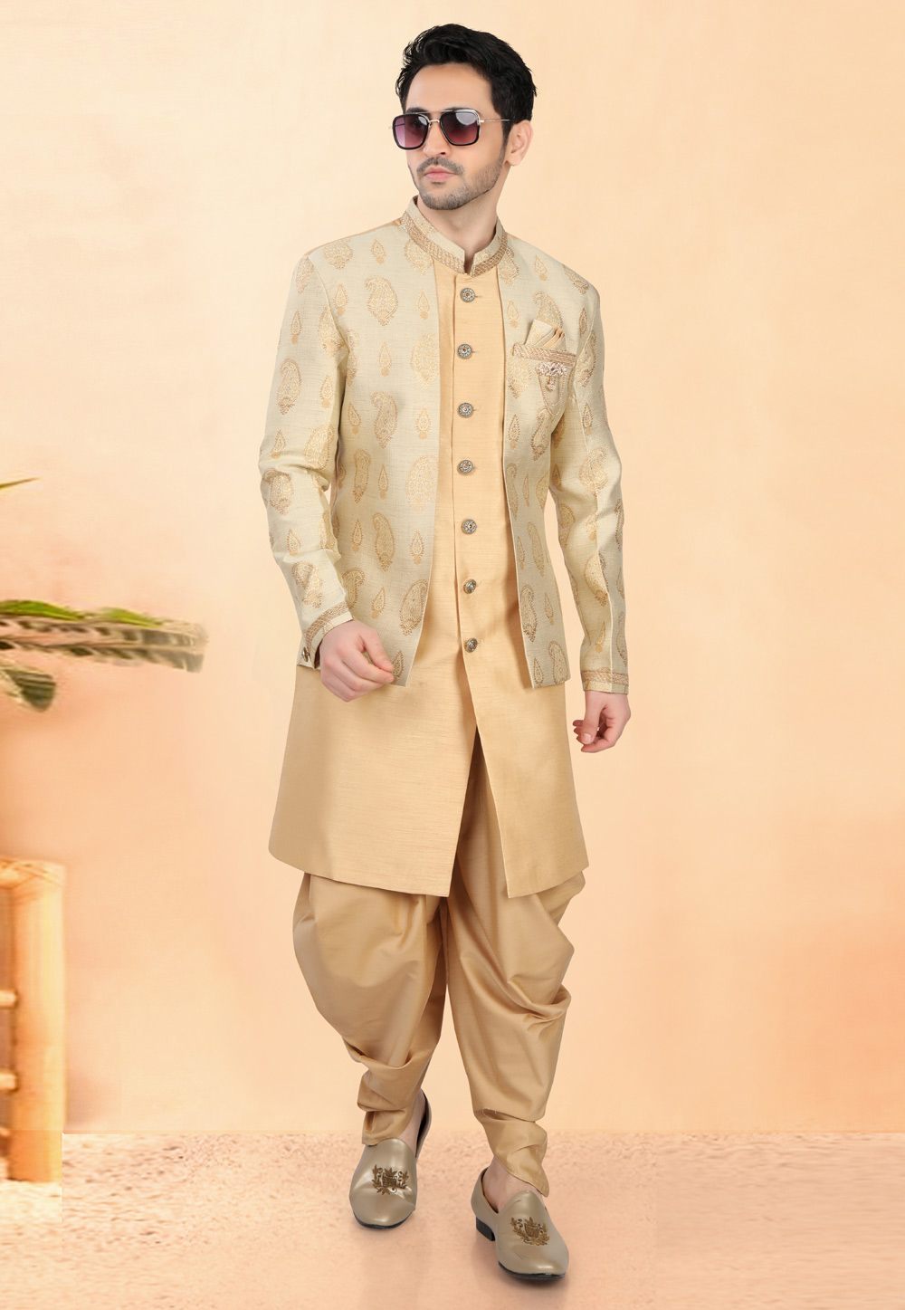 Golden Silk Indo Western Suit 308634