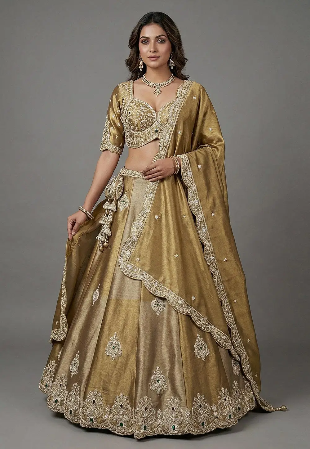 Golden Silk Lehenga Choli For Wedding 332961