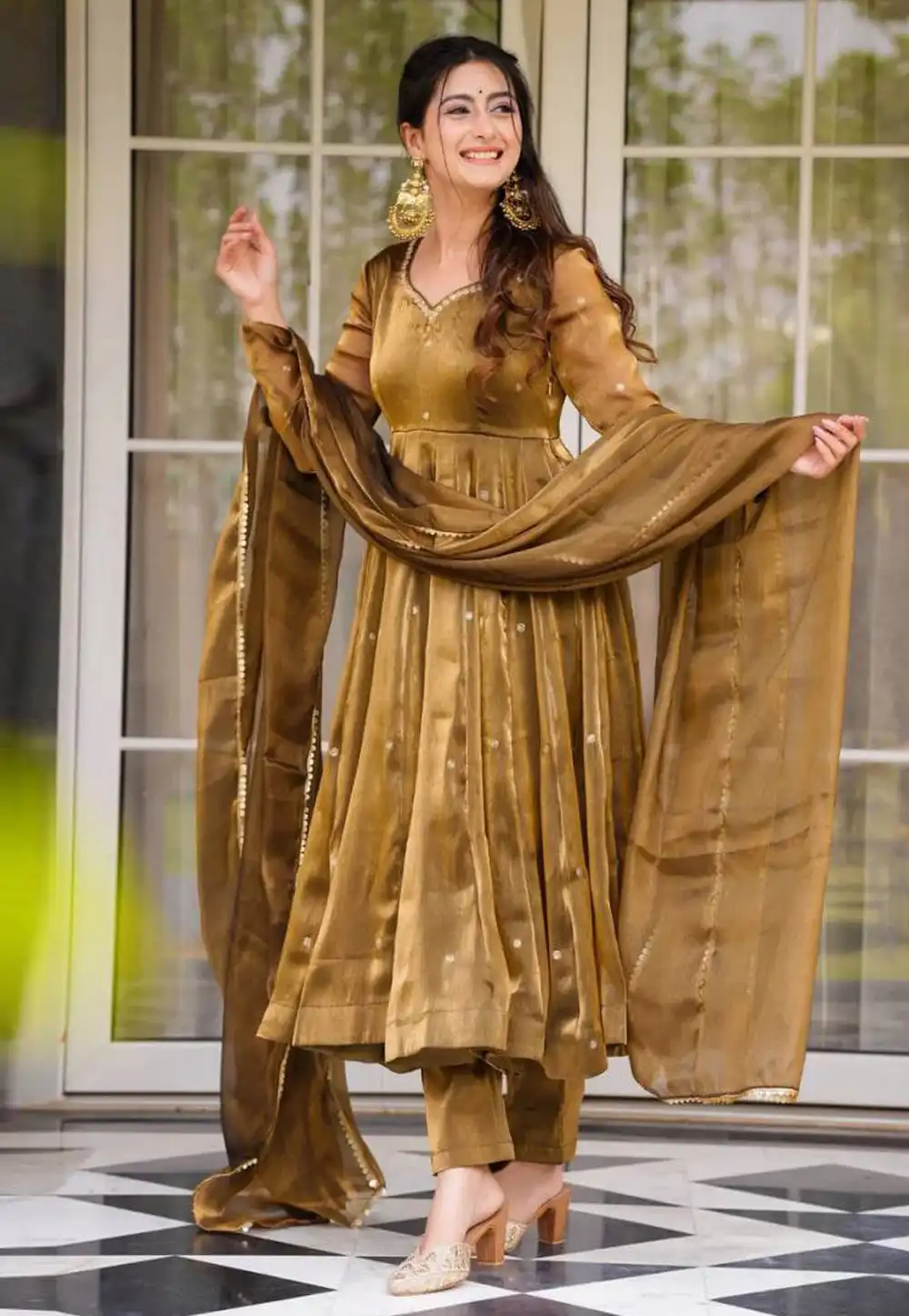 Golden Silk Readymade Anarkali Suit 313655