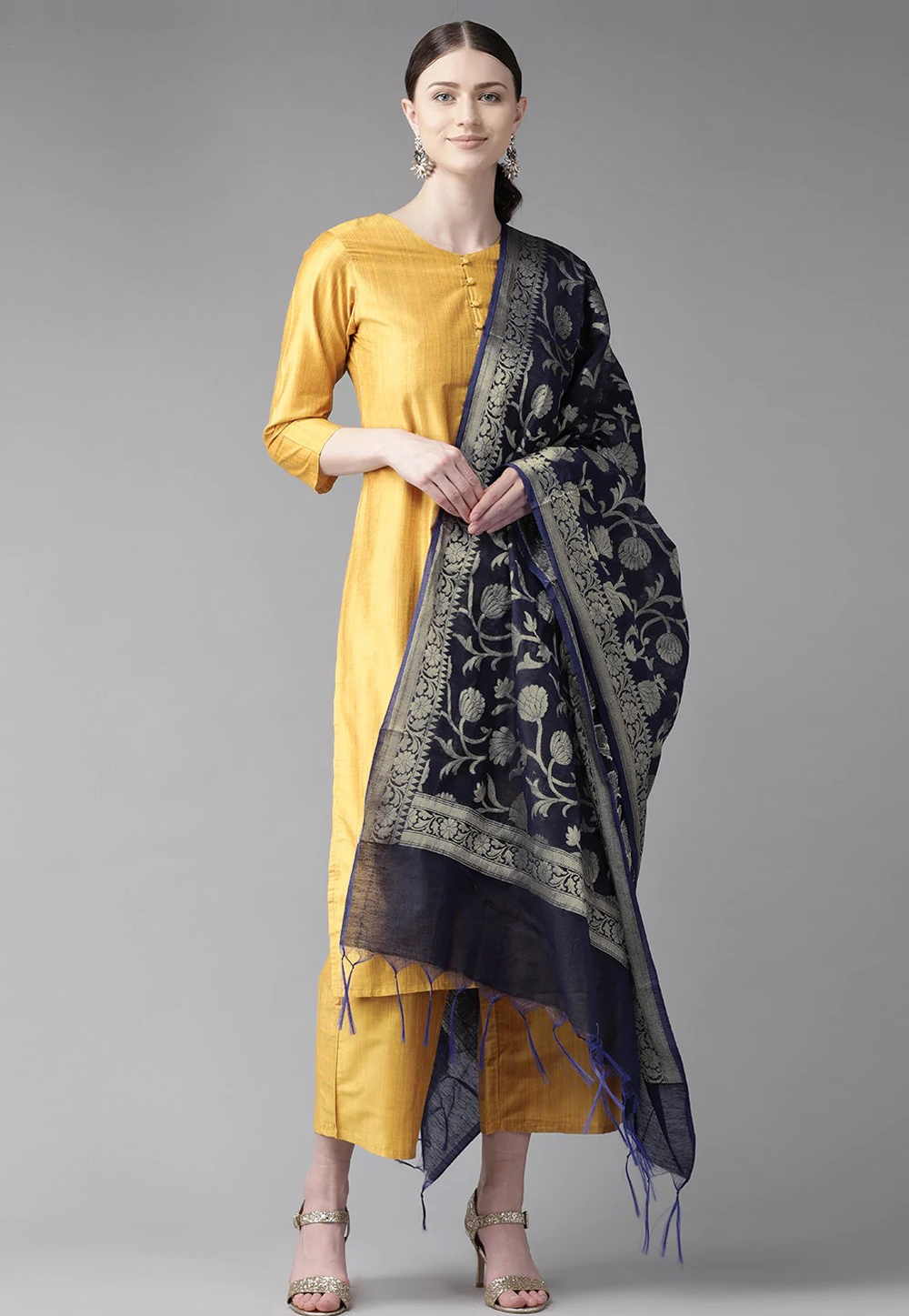 Golden Silk Readymade Palazzo Suit 281489