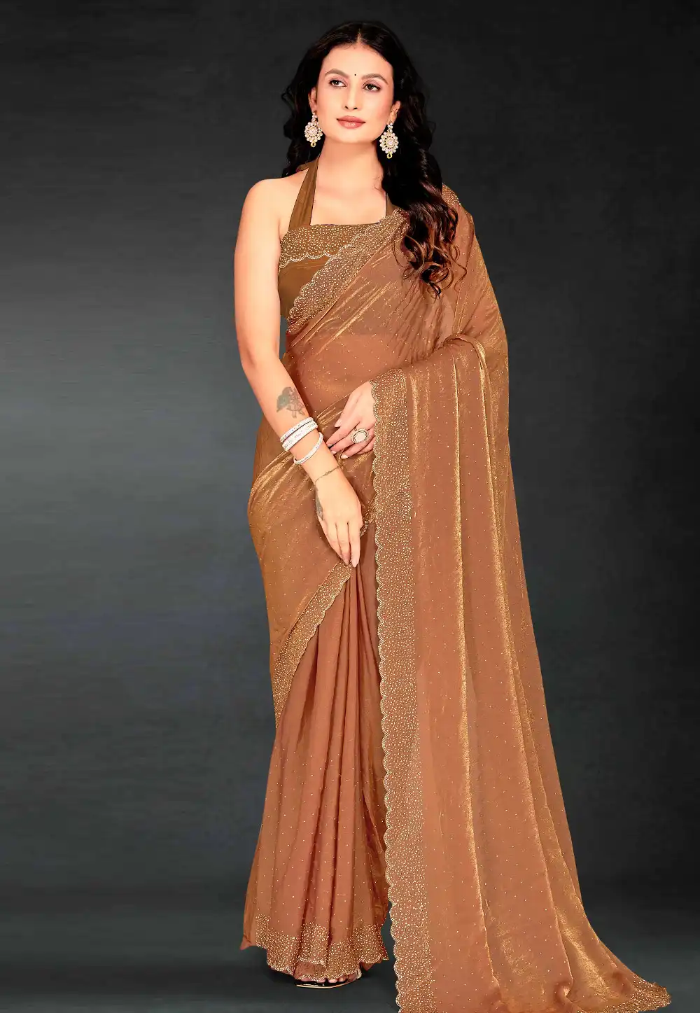 Golden Silk Saree With Blouse 313676