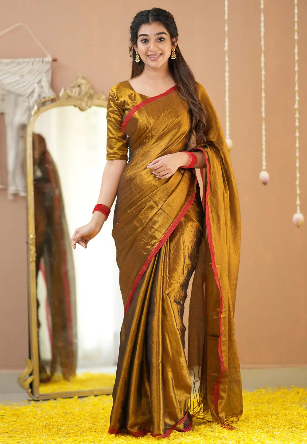 Golden Tissue Saree With Blouse 332714