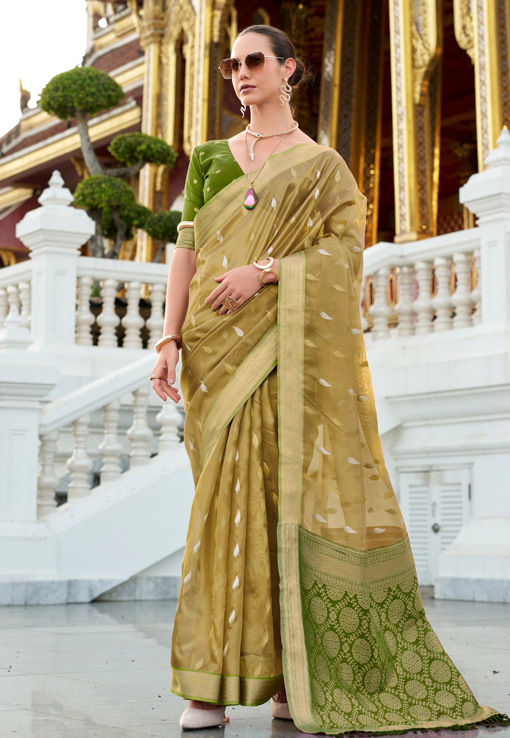 Golden Tissue Silk Saree With Blouse 307729