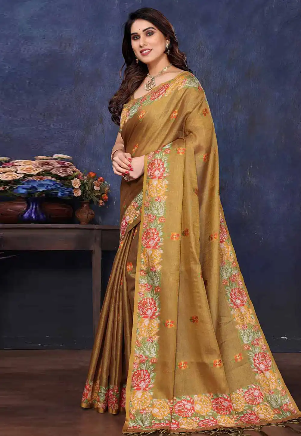 Golden Tissue Silk Saree With Blouse 316549