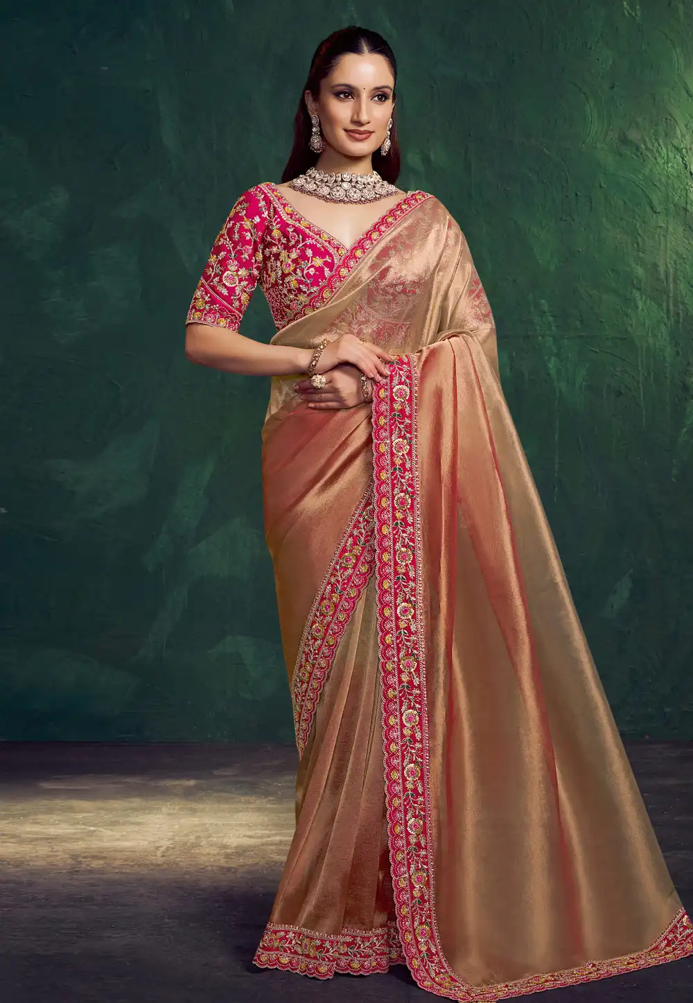 Golden Tissue Silk Saree With Blouse 322935