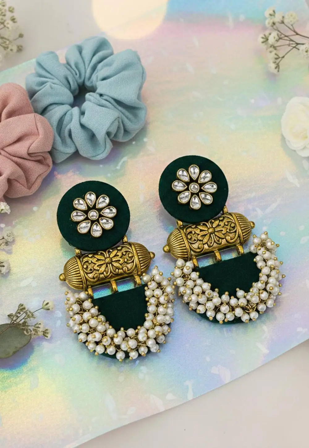 Green Alloy Earrings 332168