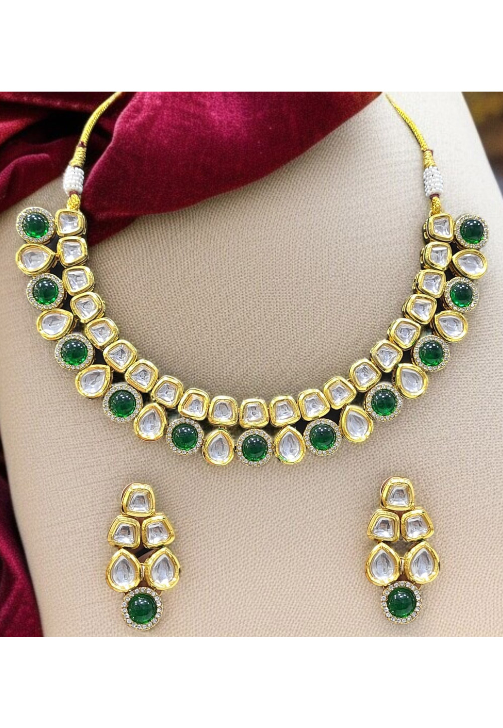 Green Alloy Necklace With Earrings 313761