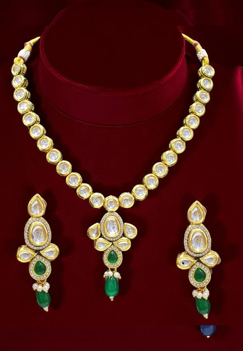 Green Alloy Necklace With Earrings 314370